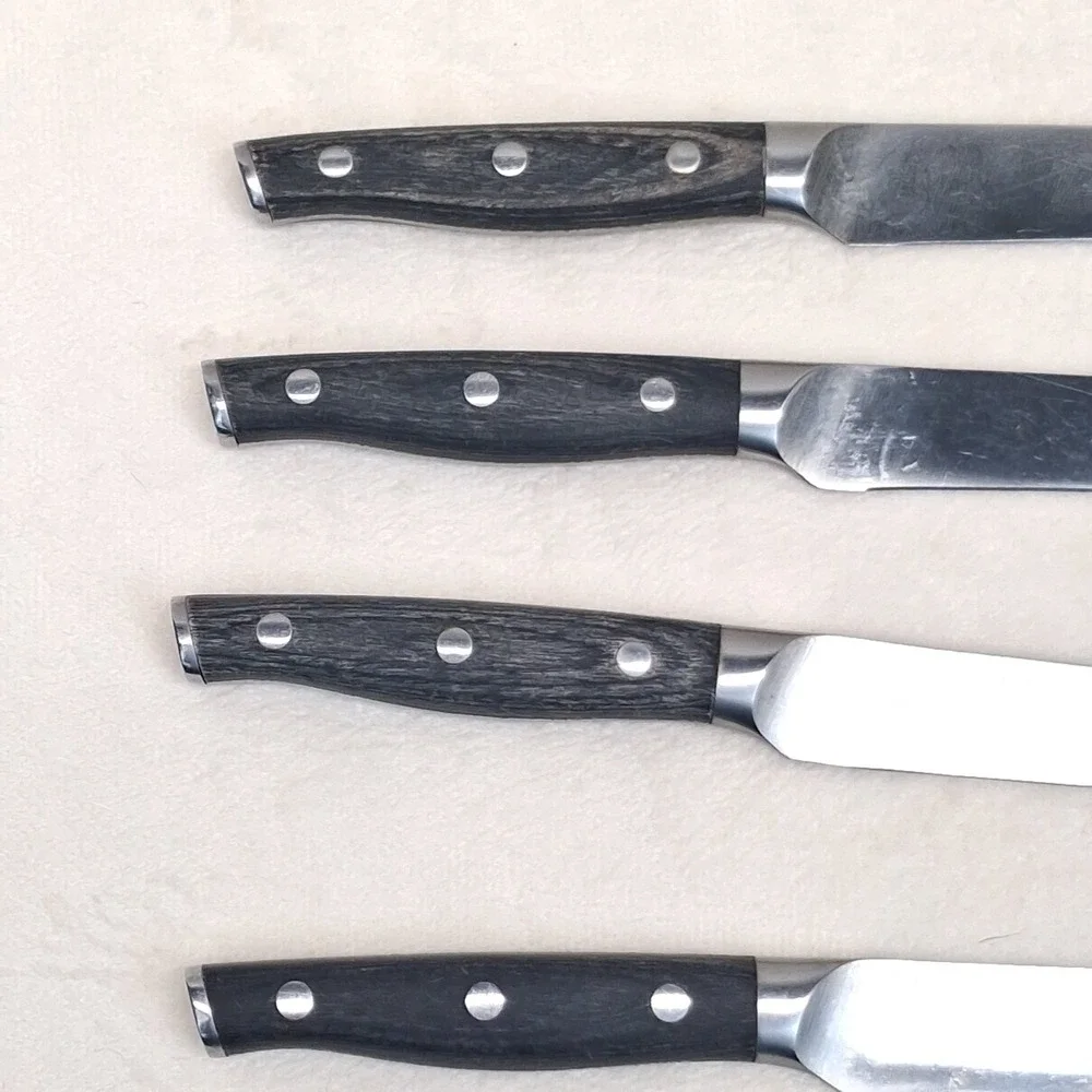 Pampered Chef (4) Steak Knives Dark Gray Handle German Steel